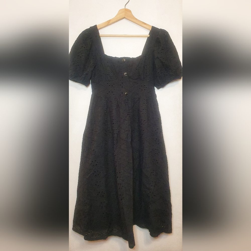 Black puff sleeve dress for women